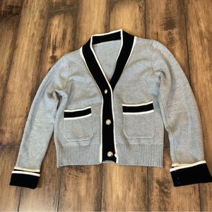 The it Girl Sweater Womens J.ING Adelyn Grey Pocketed Cardigan Small Schoolgirl